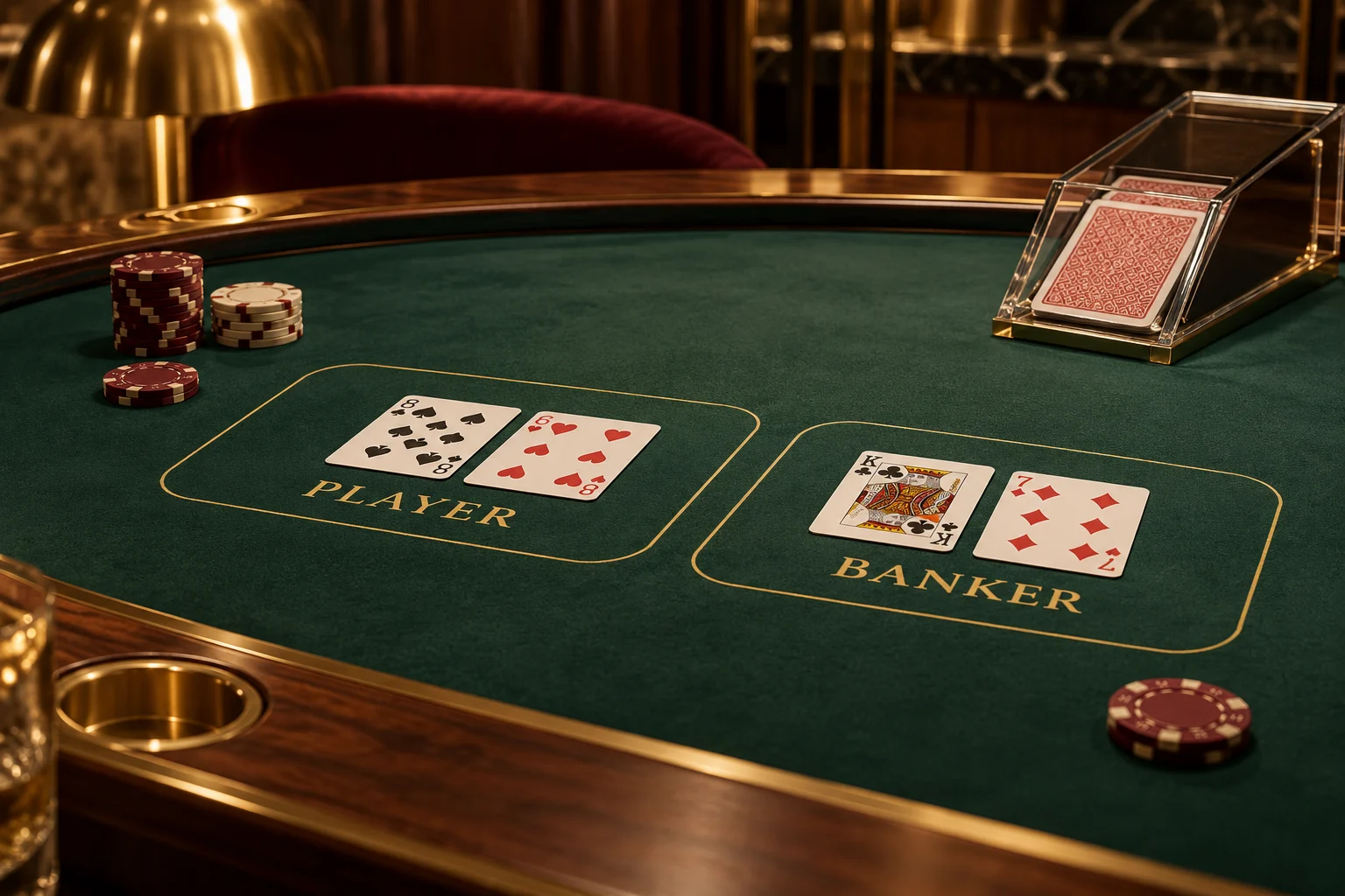 Baccarat equipment in a casino game illustration